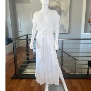 Elan Deep V-Neck Cover-up Maxi Dress in White